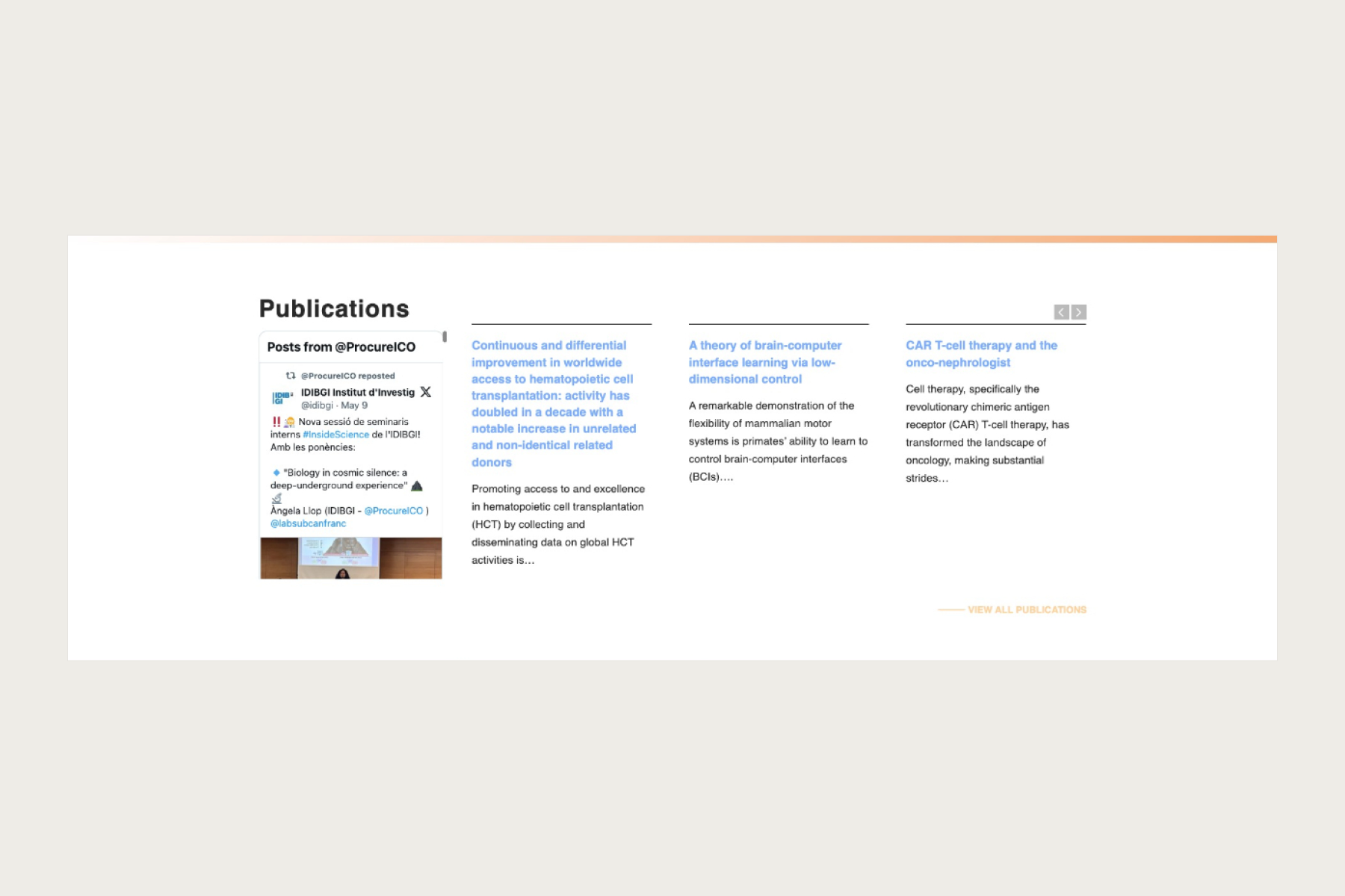 Publicaciones · vista del apartado en la web.