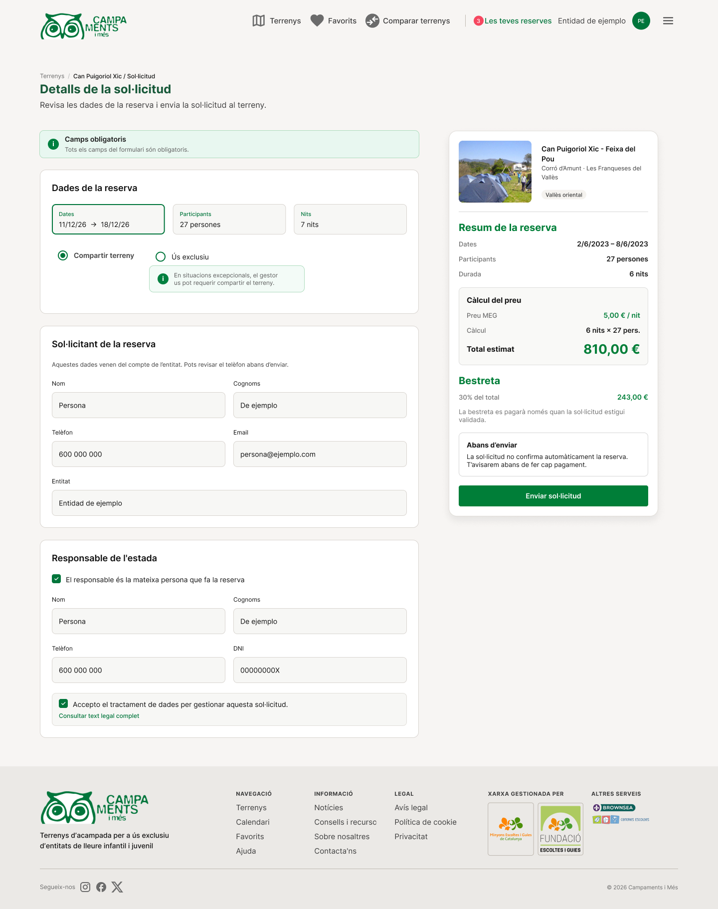 Formulario completo de solicitud de reserva