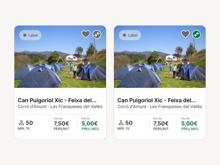 Tarjeta de terreno y variante con comparación activa