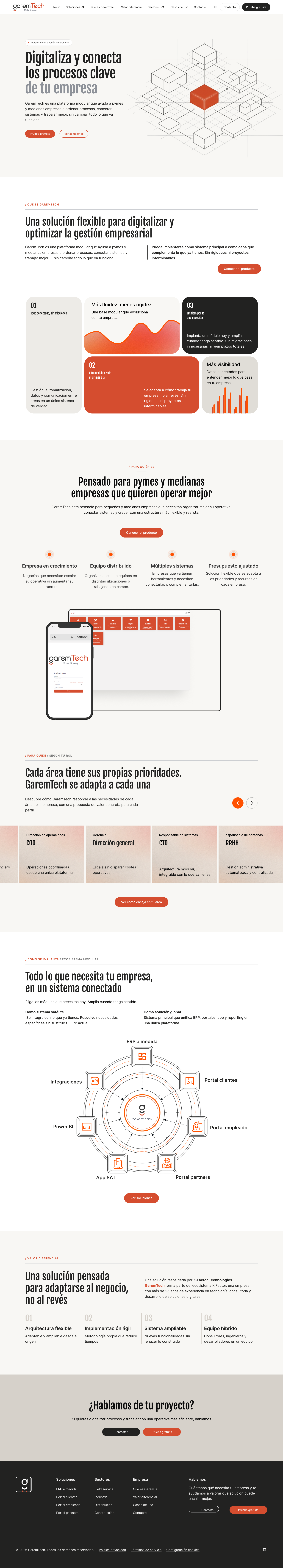 Diseño completo de la home de GaremTech en escritorio