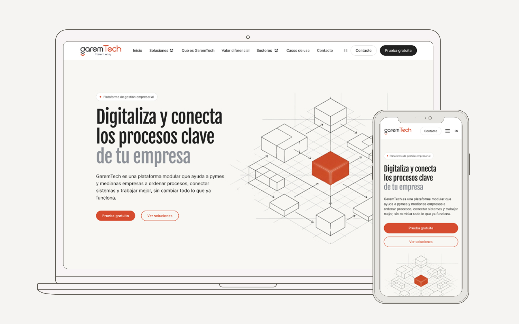 Aplicación de la web de GaremTech en portátil y móvil