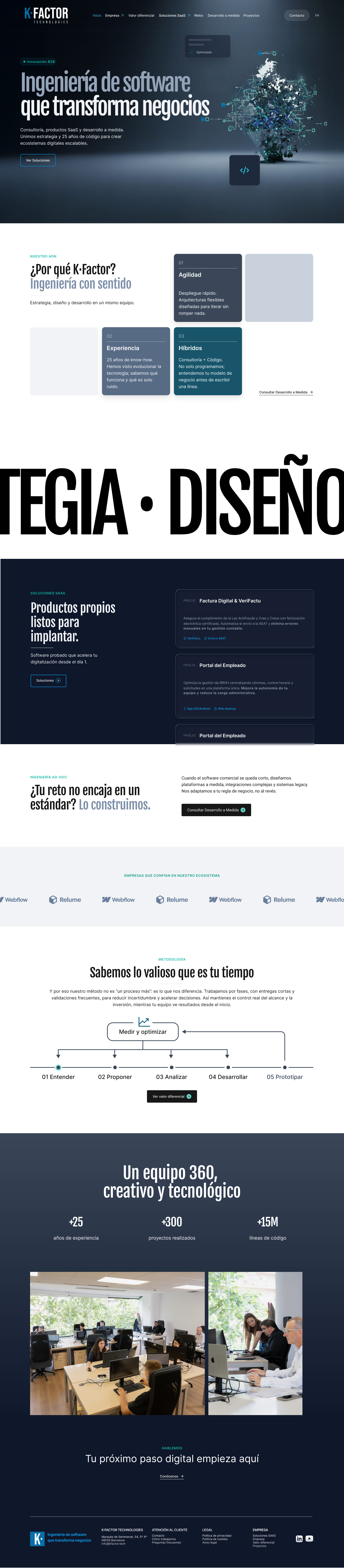 Diseño completo de la home de K·Factor en escritorio