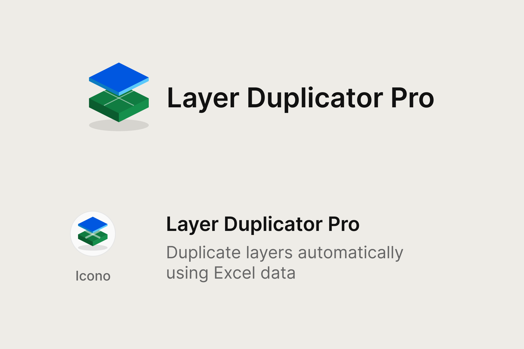 Logotipo Layer Duplicator Pro, icono y versión con la descripción de su función