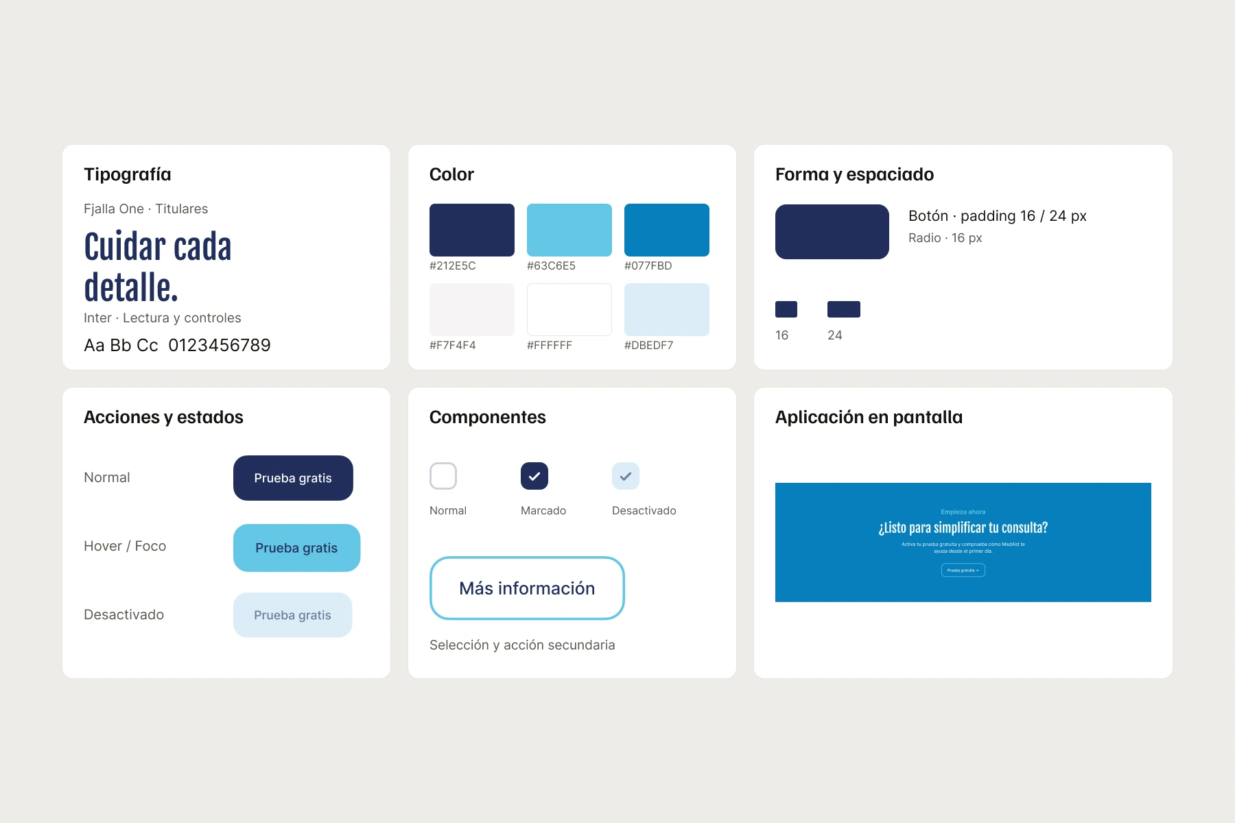 Sistema de diseño · Selección aplicada de MEDAID