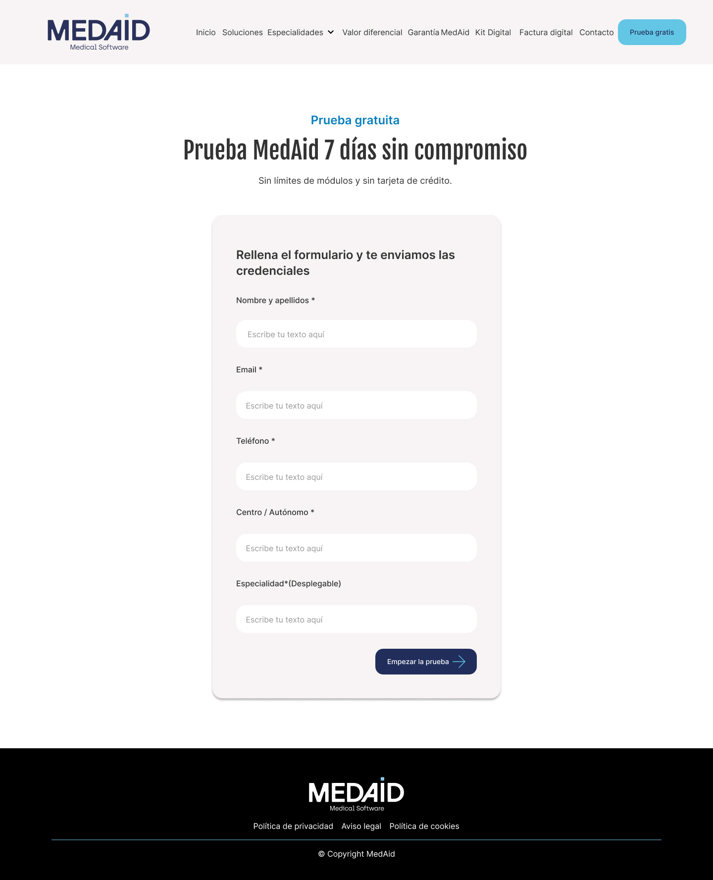Página de prueba gratuita MedAid