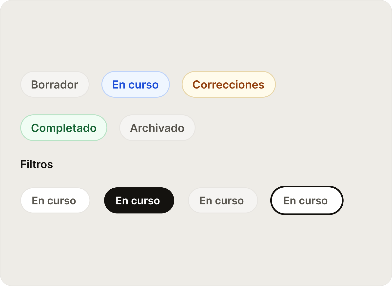 Estados y filtros del sistema de diseño de Roadmade