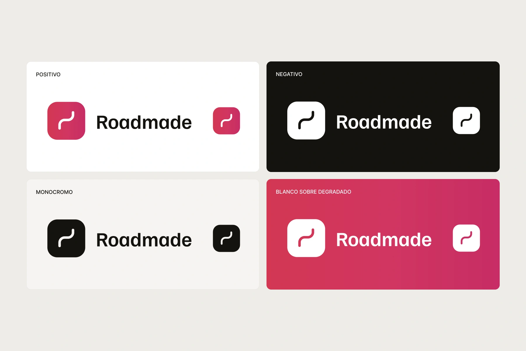 Versiones del logotipo sobre distintos fondos de Roadmade